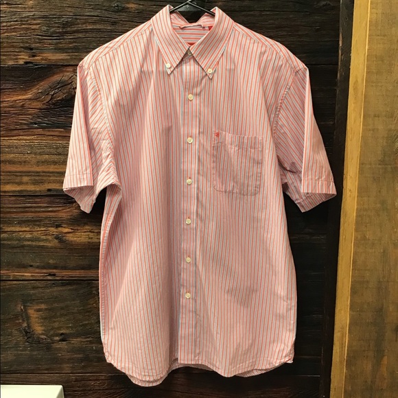 Izod Other - Izod Short Sleeve Oxford Dress Shirt Striped Button Down Golf Shirt Red Blue M